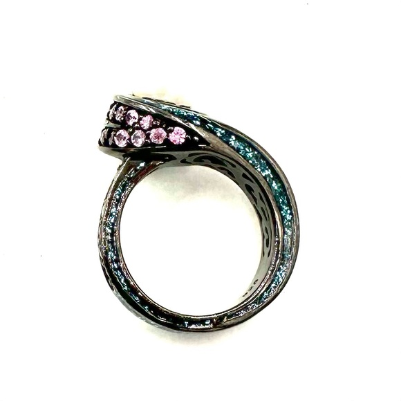 MCL Matthew Campbell Laurenza Ring Pearl Sapphire Enamel Black Rhodium Silver 7 - Picture 9 of 13